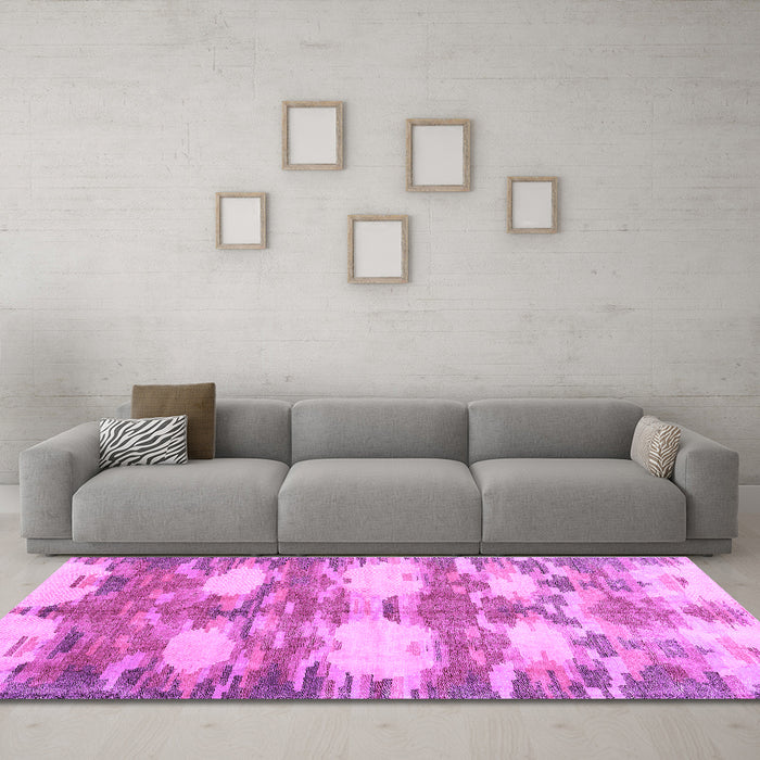 Machine Washable Abstract Purple Contemporary Area Rugs in a Living Room, wshcon2042pur