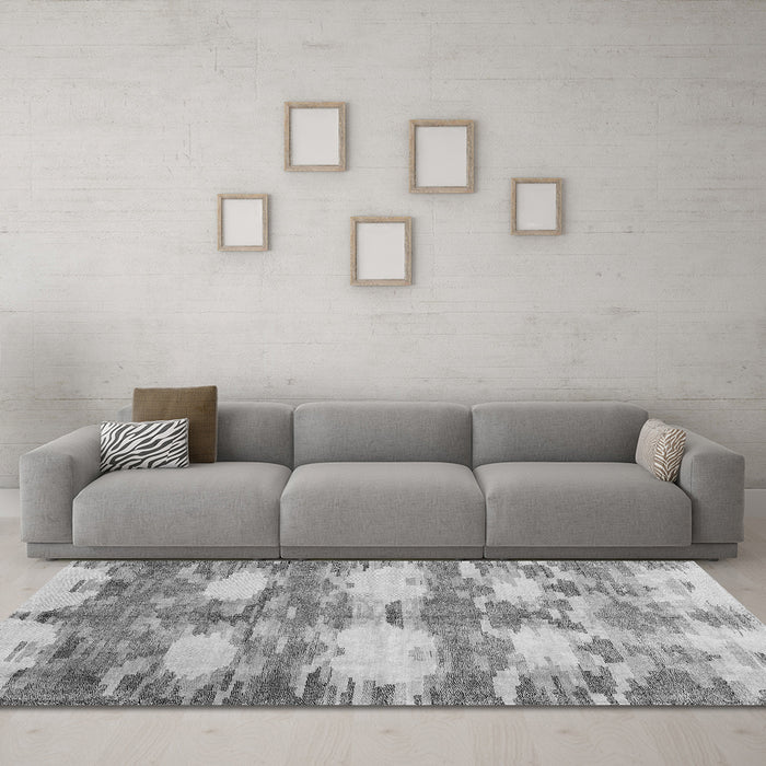 Machine Washable Abstract Gray Contemporary Rug in a Living Room,, wshcon2042gry