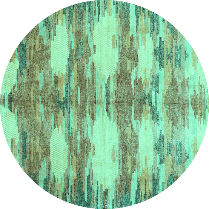 Round Machine Washable Abstract Turquoise Contemporary Area Rugs, wshcon2042turq