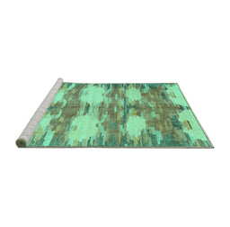 Sideview of Machine Washable Abstract Turquoise Contemporary Area Rugs, wshcon2042turq