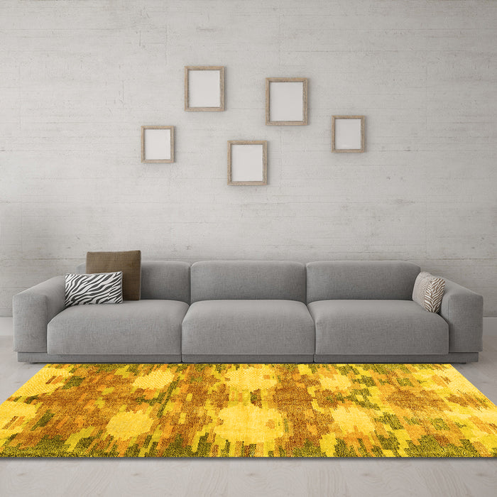 Machine Washable Abstract Yellow Contemporary Rug in a Living Room, wshcon2042yw