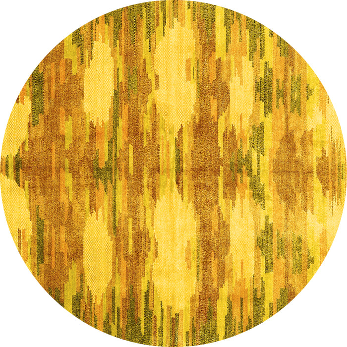 Round Machine Washable Abstract Yellow Contemporary Rug, wshcon2042yw