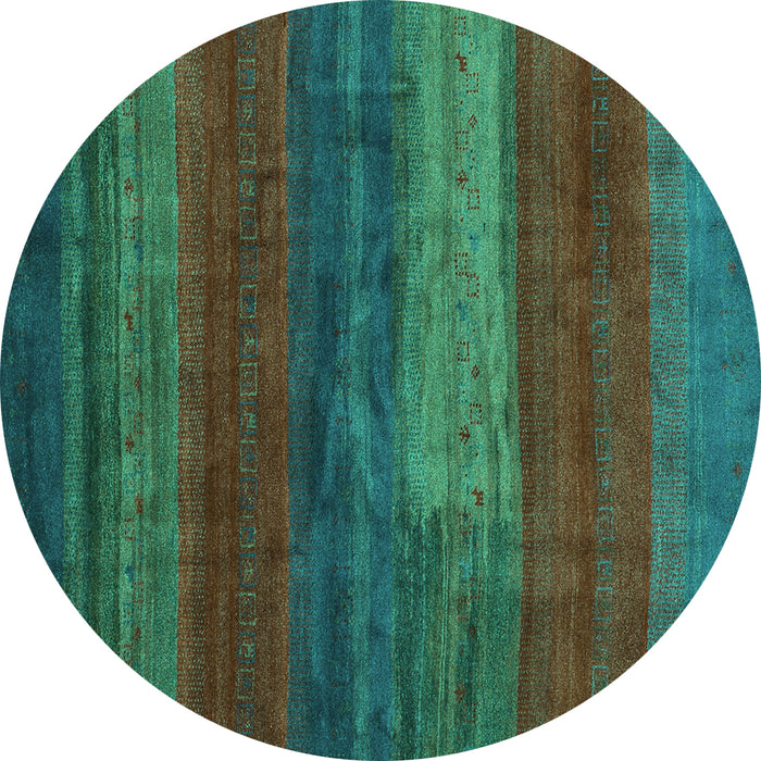 Round Abstract Turquoise Contemporary Rug, con2043turq