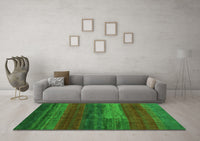 Machine Washable Abstract Green Contemporary Rug, wshcon2043grn