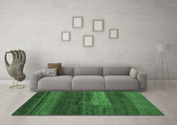 Machine Washable Abstract Emerald Green Contemporary Area Rugs in a Living Room,, wshcon2043emgrn