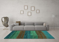 Machine Washable Abstract Turquoise Contemporary Rug, wshcon2043turq