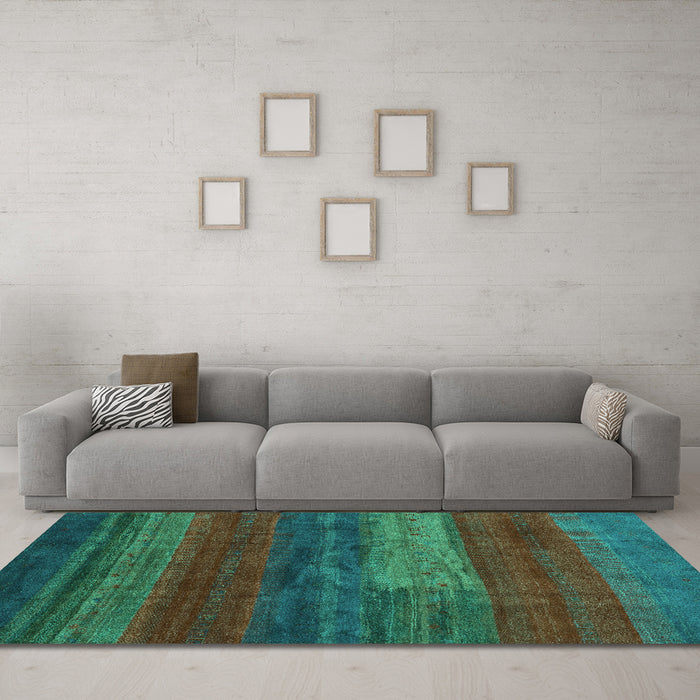 Machine Washable Abstract Turquoise Contemporary Area Rugs in a Living Room,, wshcon2043turq
