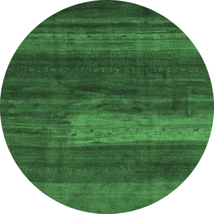 Round Machine Washable Abstract Emerald Green Contemporary Area Rugs, wshcon2043emgrn