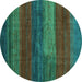 Round Machine Washable Abstract Turquoise Contemporary Area Rugs, wshcon2043turq