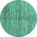 Round Machine Washable Abstract Turquoise Contemporary Area Rugs, wshcon2044turq