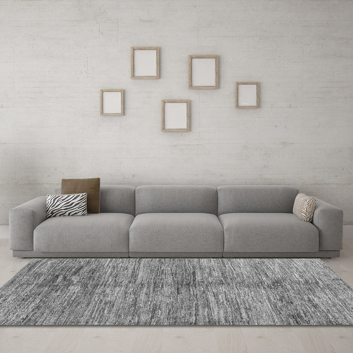 Machine Washable Abstract Gray Contemporary Rug in a Living Room,, wshcon2044gry