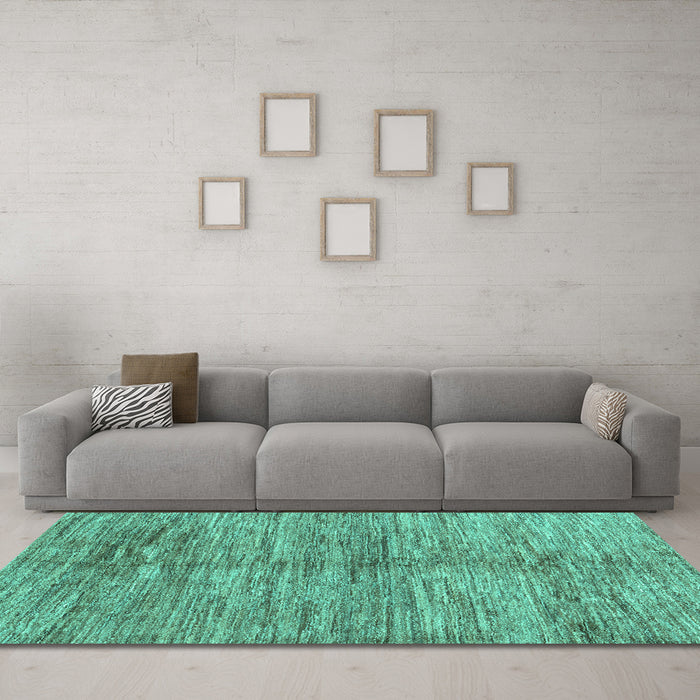 Machine Washable Abstract Turquoise Contemporary Area Rugs in a Living Room,, wshcon2044turq