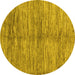 Round Machine Washable Abstract Yellow Contemporary Rug, wshcon2044yw