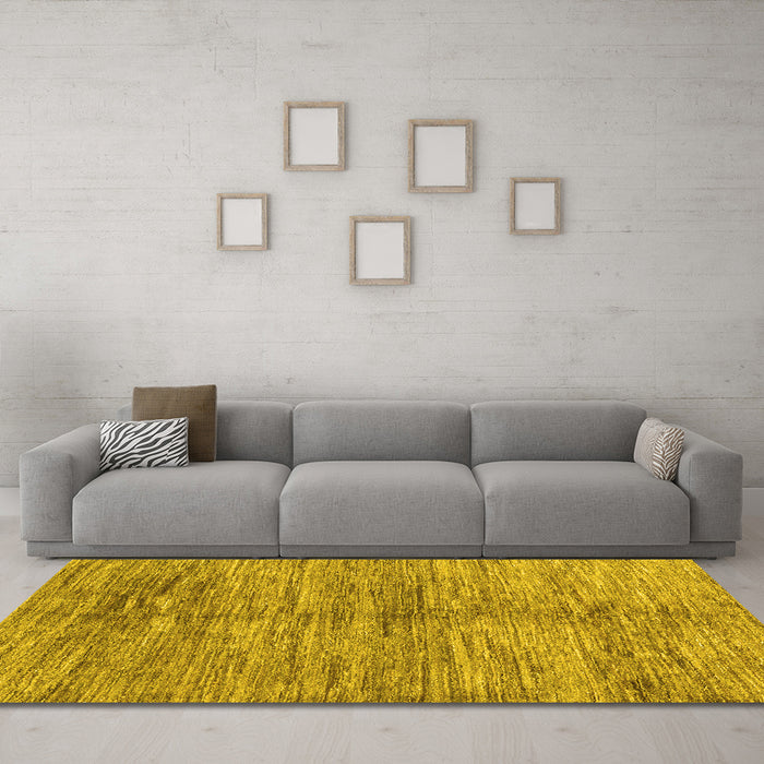 Machine Washable Abstract Yellow Contemporary Rug in a Living Room, wshcon2044yw