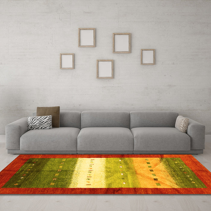 Machine Washable Abstract Yellow Contemporary Rug in a Living Room, wshcon2045yw