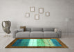 Machine Washable Abstract Turquoise Contemporary Area Rugs in a Living Room,, wshcon2045turq