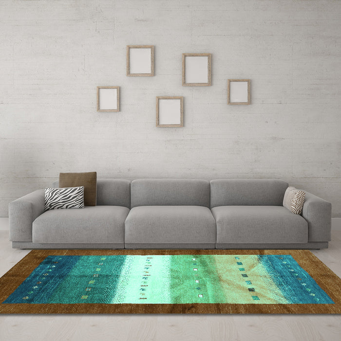 Machine Washable Abstract Turquoise Contemporary Area Rugs in a Living Room,, wshcon2045turq