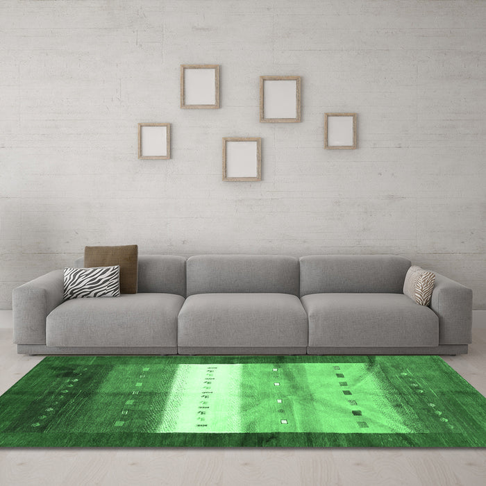 Machine Washable Abstract Emerald Green Contemporary Area Rugs in a Living Room,, wshcon2045emgrn