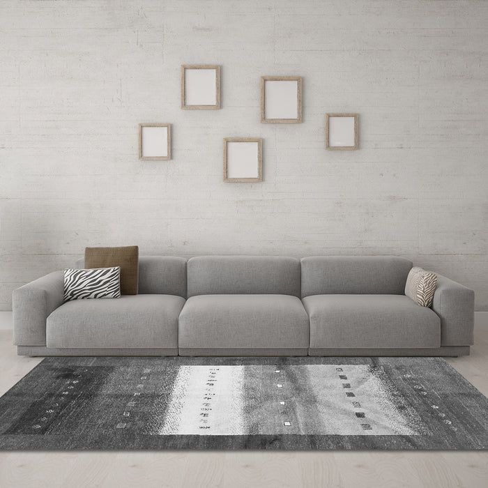 Machine Washable Abstract Gray Contemporary Rug in a Living Room,, wshcon2045gry