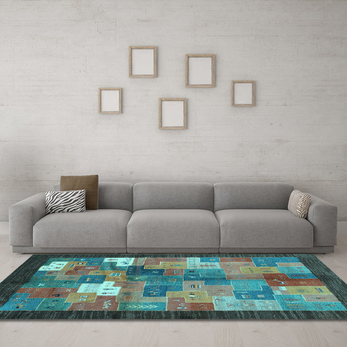 Machine Washable Abstract Light Blue Contemporary Rug in a Living Room, wshcon2046lblu