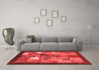 Machine Washable Abstract Red Contemporary Rug, wshcon2046red