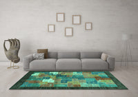 Machine Washable Abstract Turquoise Contemporary Rug, wshcon2046turq