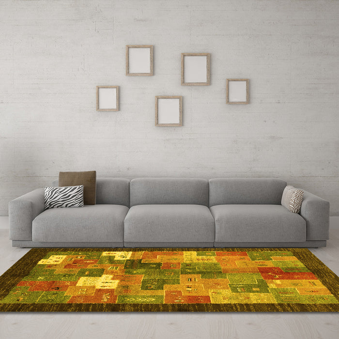 Machine Washable Abstract Yellow Contemporary Rug in a Living Room, wshcon2046yw