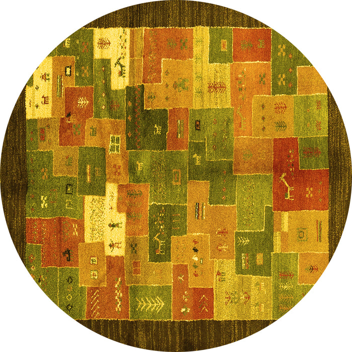 Round Machine Washable Abstract Yellow Contemporary Rug, wshcon2046yw