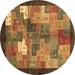 Round Abstract Brown Contemporary Rug, con2046brn