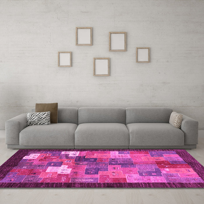 Machine Washable Abstract Pink Contemporary Rug in a Living Room, wshcon2046pnk