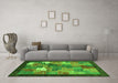 Machine Washable Abstract Green Contemporary Area Rugs in a Living Room,, wshcon2046grn