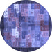 Round Machine Washable Abstract Blue Contemporary Rug, wshcon2046blu