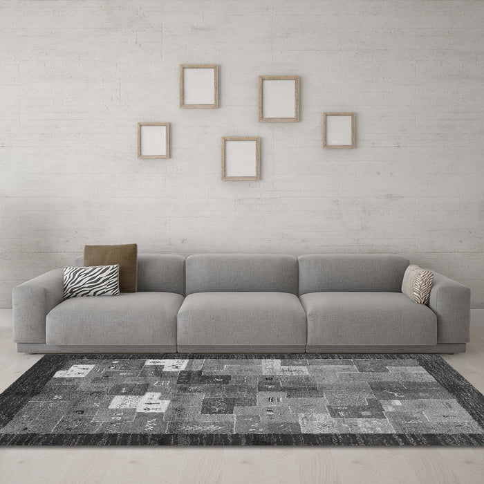 Machine Washable Abstract Gray Contemporary Rug in a Living Room,, wshcon2046gry