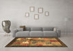 Machine Washable Abstract Brown Contemporary Rug in a Living Room,, wshcon2046brn