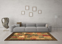 Machine Washable Abstract Brown Contemporary Rug, wshcon2046brn