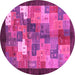 Round Machine Washable Abstract Pink Contemporary Rug, wshcon2046pnk