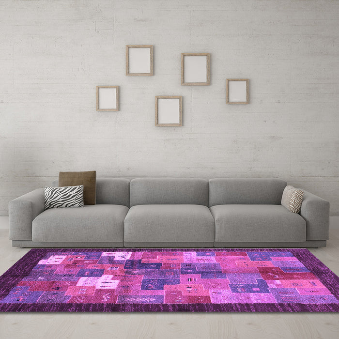 Machine Washable Abstract Purple Contemporary Area Rugs in a Living Room, wshcon2046pur