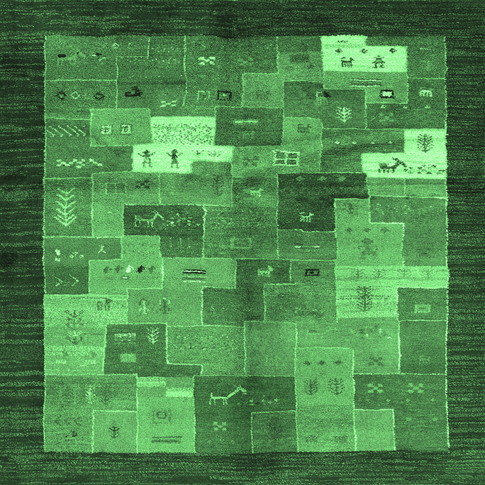 Square Machine Washable Abstract Emerald Green Contemporary Area Rugs, wshcon2046emgrn