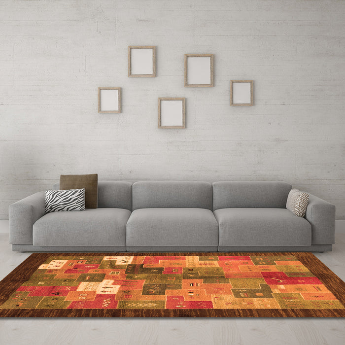 Machine Washable Abstract Orange Contemporary Area Rugs in a Living Room, wshcon2046org