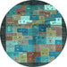 Round Abstract Light Blue Contemporary Rug, con2046lblu