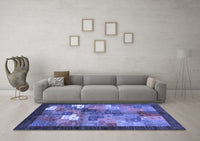 Machine Washable Abstract Blue Contemporary Rug, wshcon2046blu