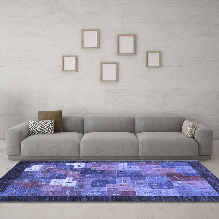 Machine Washable Abstract Blue Contemporary Rug in a Living Room, wshcon2046blu