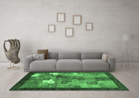 Machine Washable Abstract Emerald Green Contemporary Rug, wshcon2046emgrn