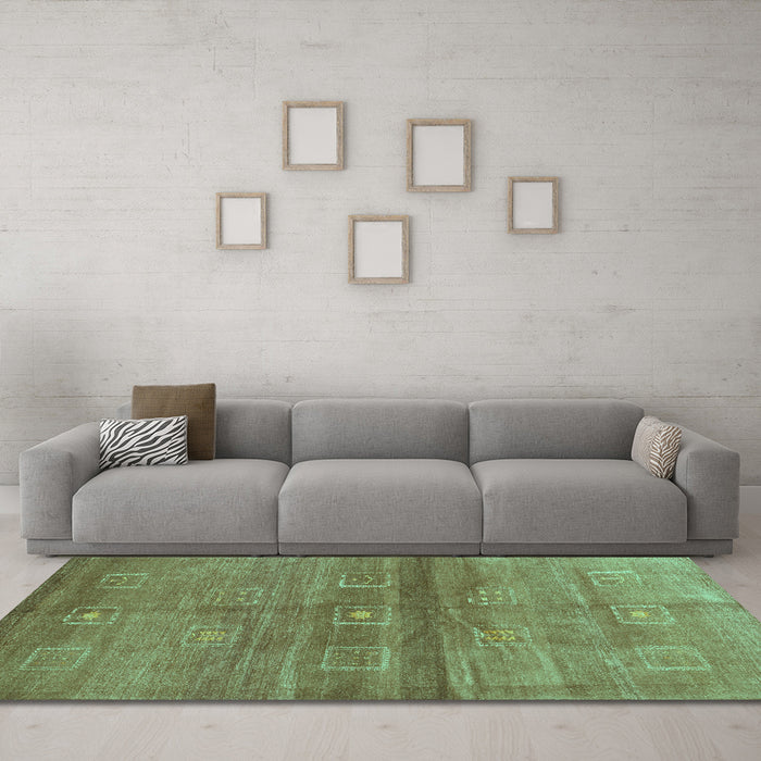 Machine Washable Abstract Turquoise Contemporary Area Rugs in a Living Room,, wshcon2047turq
