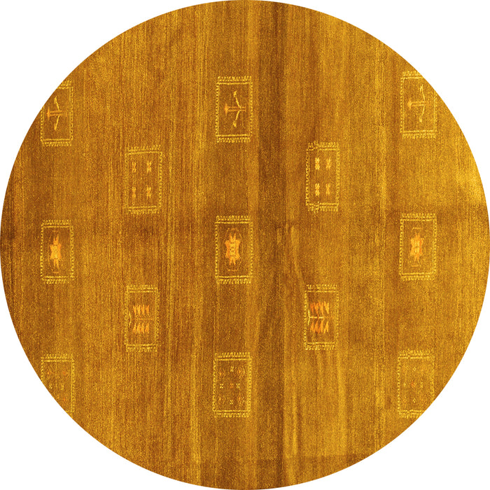 Round Abstract Yellow Contemporary Rug, con2047yw