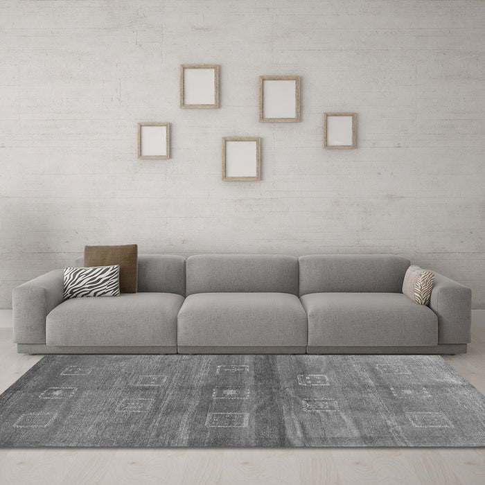 Machine Washable Abstract Gray Contemporary Rug in a Living Room,, wshcon2047gry
