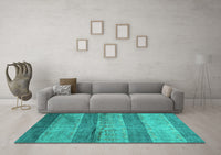 Machine Washable Abstract Turquoise Contemporary Rug, wshcon2048turq