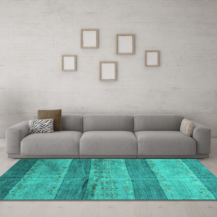 Machine Washable Abstract Turquoise Contemporary Area Rugs in a Living Room,, wshcon2048turq