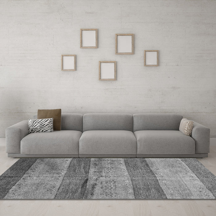 Machine Washable Abstract Gray Contemporary Rug in a Living Room,, wshcon2048gry