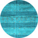 Round Machine Washable Abstract Light Blue Contemporary Rug, wshcon2048lblu